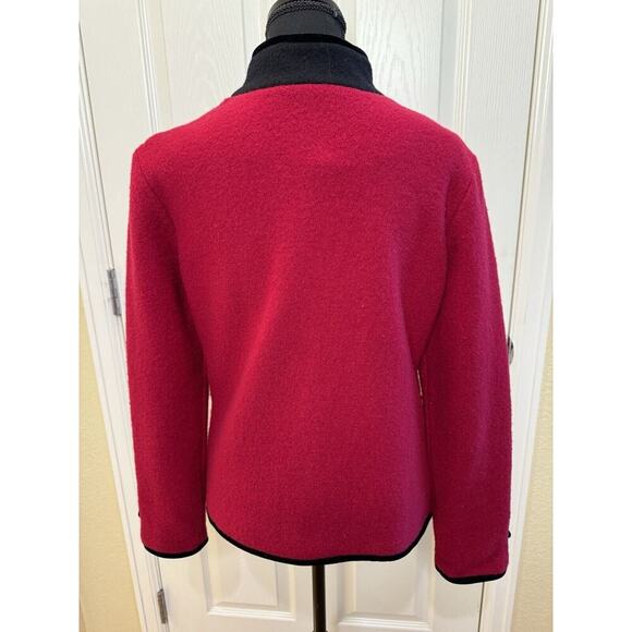 Icelandic Designs 100% Wool Cardigan Sweater Womens M Embroidery Velvet Trim - Picture 6 of 13